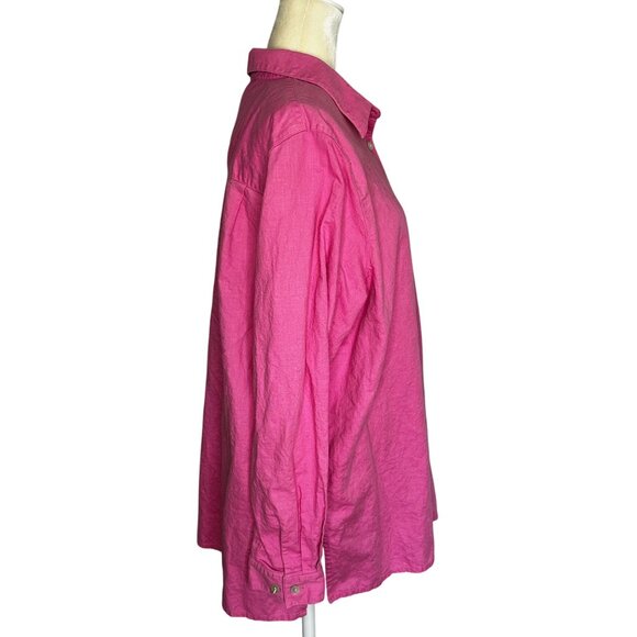Annex by Casual Corner Pink Button Up Blouse Plus Sz 1X Linen Long Sleeve Shirt - Picture 3 of 9